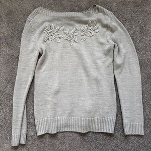 New York & Company L Sweater Knit Snowflake Beaded Embellished Sparkle Floral